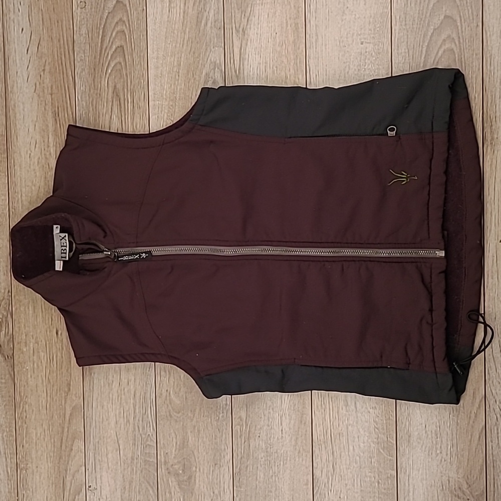 IBEX Dark Purple Grey Block Wool Blend Fleece USA Sz‎ S Mens Full Zip Vest VTG